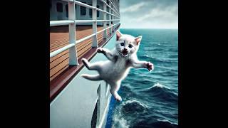 Father Cat vs Shark: A Life or Death Rescue in the Ocean!#ai #cat #catlover #catmemes #cutecat