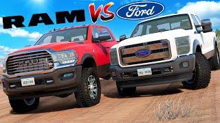 Ford VS Ram Trucks Race & Crash Down a Mountain in BeamNG Drive Mods!