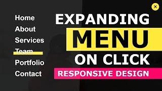 Online Tutorial for Toggle Button Expanding Navigation Menu On Click in HTML CSS Javascript