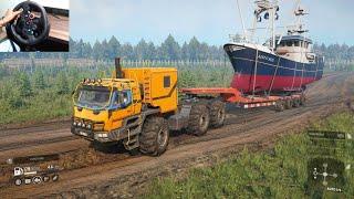 AZOV 4220 Powerfull Truck Transporting Heavy Ship Load in SnowRunner | Logitech g29 Gameplay | #456