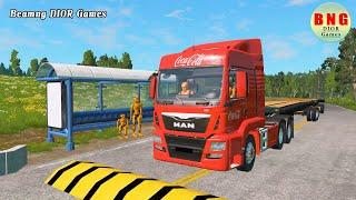 Double Flatbed Trailer Truck vs speed bumps|Busses vs speed bumps|Beamng Drive|23