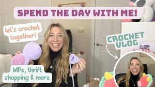 CROCHET VLOG | spend the day with me crocheting, thrift shopping, yarn unboxing & more!