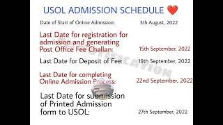 Usol admission schedule Panjab University