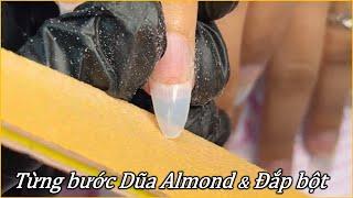 Cách Cắt và Dũa shape Almond và Đắp bột từng bước | Phong Tran Art