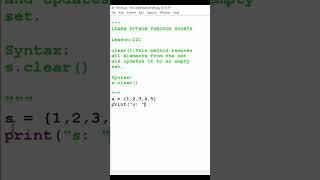 how to delete all elements from the existing set in python #shorts #python #coding #pythontricks
