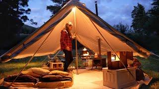 A Unique Camping Experience in the Rain with Our Tent with Openable Sides