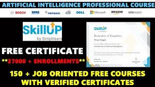 Simplilearn Free Artificial Intelligence Certificate | Skill Up India Free Certification Courses