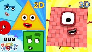 2d and 3d Numberblocks Compared! | Learn shapes & learn to count |@Numberblocks