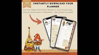 2023 Gnome Autumn DIGITAL PHONE Planner - HyperLinked Monthly Daily Meal Planner 33 pgs - GoodNotes