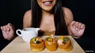 Yorkshire puddings stuffed with roast dinner and topped with gravy ASMR mukbang 