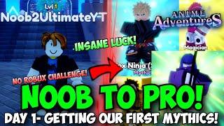 [NEW CODE] Noob to Pro in Anime Adventures! Day 1- Getting INSANE LUCK & First Mythics! (NO ROBUX)