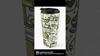 Coffee Doodle Green Brown Art Work Accessories Travel Coffee Mug