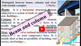 Beam and column|concept & application|beams & columns|gtu|strut|Difference between beam column strut