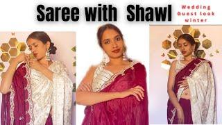 साड़ी पहनना ना तो सब देखते रह जाएंगे ,ठंड नहीं लगेगी | 5ways of shawl in winter ️ #saree #winter