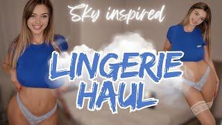 [4K] Fabulous Lingerie Try-On Haul | Sky Blue Set & White Stockings Review (2024)