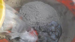 Water pouring in cement paste tub+cements shapes crumbling in lots of water ASMR