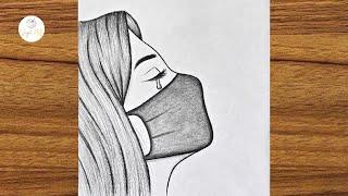 Beautiful girl with mask drawing || Pencil sketch for beginners || Easy drawing step by step