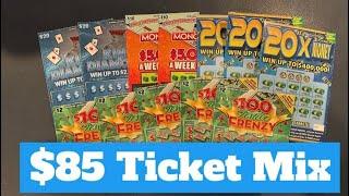 ️ $85 Ticket Mix ️ King of Diamonds  Monopoly  20X the Money  $100 Festive Frenzy 