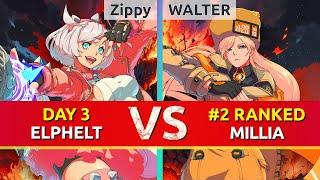 GGST ▰ Zippy (Day 3 Elphelt) vs WALTER (#2 Ranked Millia). Guilty Gear Strive