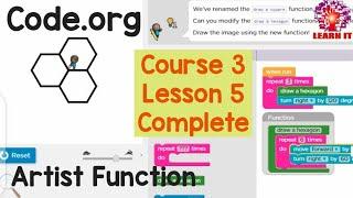 Code.org Course 3 lesson 5 artist Function//code.org tutorials//function//learn it 9M