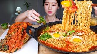 ASMR MUKBANG | Spicy Hot Ramyun Noodles Soup X3  Fresh Homemade Kimchi  Extra Spicy Chilies