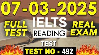 IELTS Reading Test 2025 with Answers | 07.03.2025 | Test No - 492