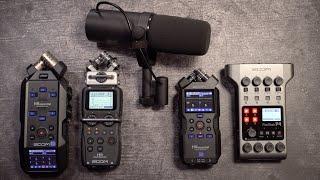 Vergleich: Zoom H4 essential, H6 essential, H5, PodTrak P4, F6 mit Shure SM7B und FetHead