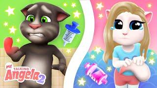 BFF Boo-Boos!  NEW My Talking Angela 2 + My Talking Tom 2 Side-By-Side Gameplay