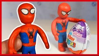 Лепим Человека-Паука из пластилина. Spiderman in Plasticine. Киндер Сюрприз. Kinder Surprise.