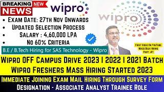 Wipro OFF Campus Recruitment Drive 2023 | 2022 | 2021 Batch | Wipro Fresher Mass Hiring | Wipro Jobs