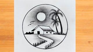 Circle Drawing| Scenery Drawing || Circle Scenery Drawing|| Pencil Scenery Drawing