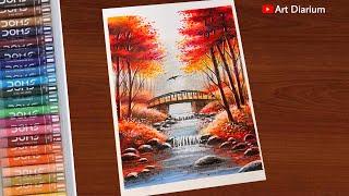 How to draw Autumn Landscape with Oil Pastel - Step-by-Step for Beginners