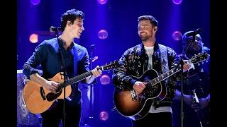 Shawn Mendes and Justin Timberlake performing "What Goes Around Comes Around" iHeart Festival 2018