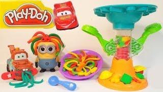 Play- Doh Spaghetti Factory-TowMater,McQueen,Minnions eat pasta-Hasbro MsDisneyReviews play dough