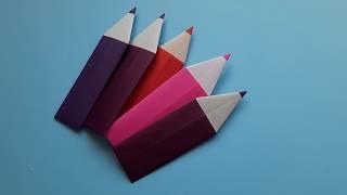 Карандаш оригами /Закладка без клея и ножниц/Закладка карандаш