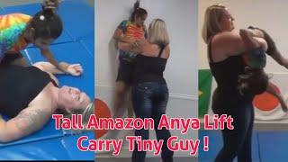 Tall big woman amazon wrestling and lift carry tiny guy | Tall woman amazon lift carry tiny man