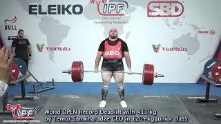 World OPEN Record Deadlift with 411 kg by Temur Samkharadze GEO in 120+kg Junior class