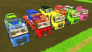 Double Flatbed Trailer Truck vs Speedbumps Train vs Cars  Tractor vs Train Beamng Drive #004