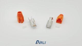 ARLI RJ45 Netzwerkstecker mit Zugentlastung, Einführhilfe und Tülle für Verlegekabel