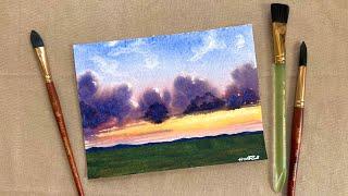 Paint n sip #96 | real-time sunset landscape watercolor tutorial