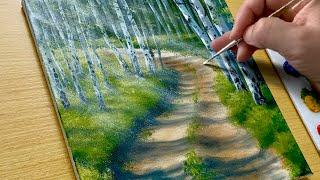 How to Draw a Forest Path / Acrylic Painting for Beginners