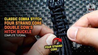 How to Weave Classic Cobra Paracord Bracelet with Four Strand Core Double Cow's Hitch Buckle