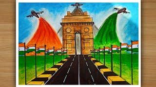 Republic day drawing easy with oil pastel|Independent day drawing easy| India gate drawing.