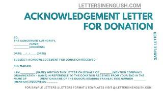 Acknowledgement Letter for Donation - Acknowledgement Format | Letters in English