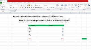 Expense Sheet Calculation in Microsoft Excel formula | SUM function in Microsoft Excel