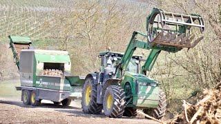 Biomasseaufbereiten!!! Johndeere 8295r mit Frontlander und Willibald EP 5500 Schredder