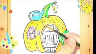 How to Draw Halloween pumpkin house | Coloring pages