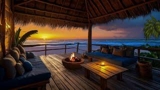 Relaxing Sunset Ambience At Sea | Overcome all Stress with The Soft Sound of Fire & Ocean Waves