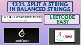 Leetcode | 1221. Split a String in Balanced Strings | Easy | Java Solution
