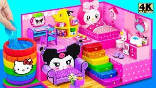 Make Hello Kitty House with My Melody Bedroom, Kuromi Sofa, Pool Mixing Slime ️ DIY Miniature House